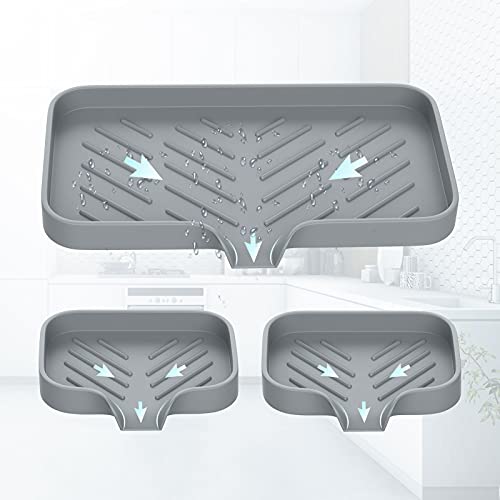 Silicone Kitchen Soap Tray with Drain Spout,Sink Tray for Kitchen Counter,Silicone Sponge Holder Drain,Soap Tray for Kitchen Sink,Sponge Holder and Bathroom sink Organizer .