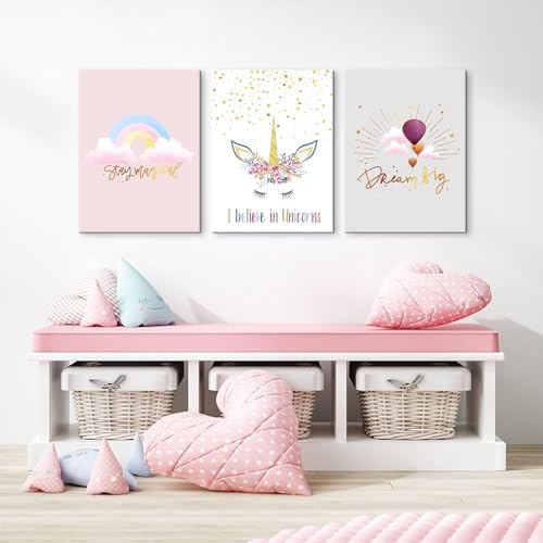 3 Pieces Unicorn Bedroom Decor for Girls Princess Room Decor Rain...