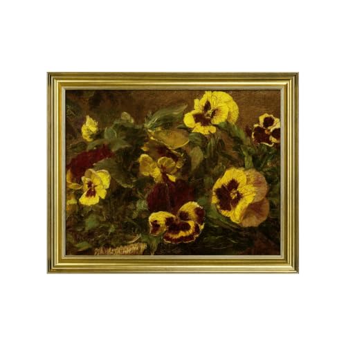 VIOLABBEY Gold Framed Floral Wall Art, Vintage Yellow Pansy Flower Canvas Print, Moody Botanical Wall Decor for Living Room Bedroom Bathroom Shelf Decor, 11 x 14 inch