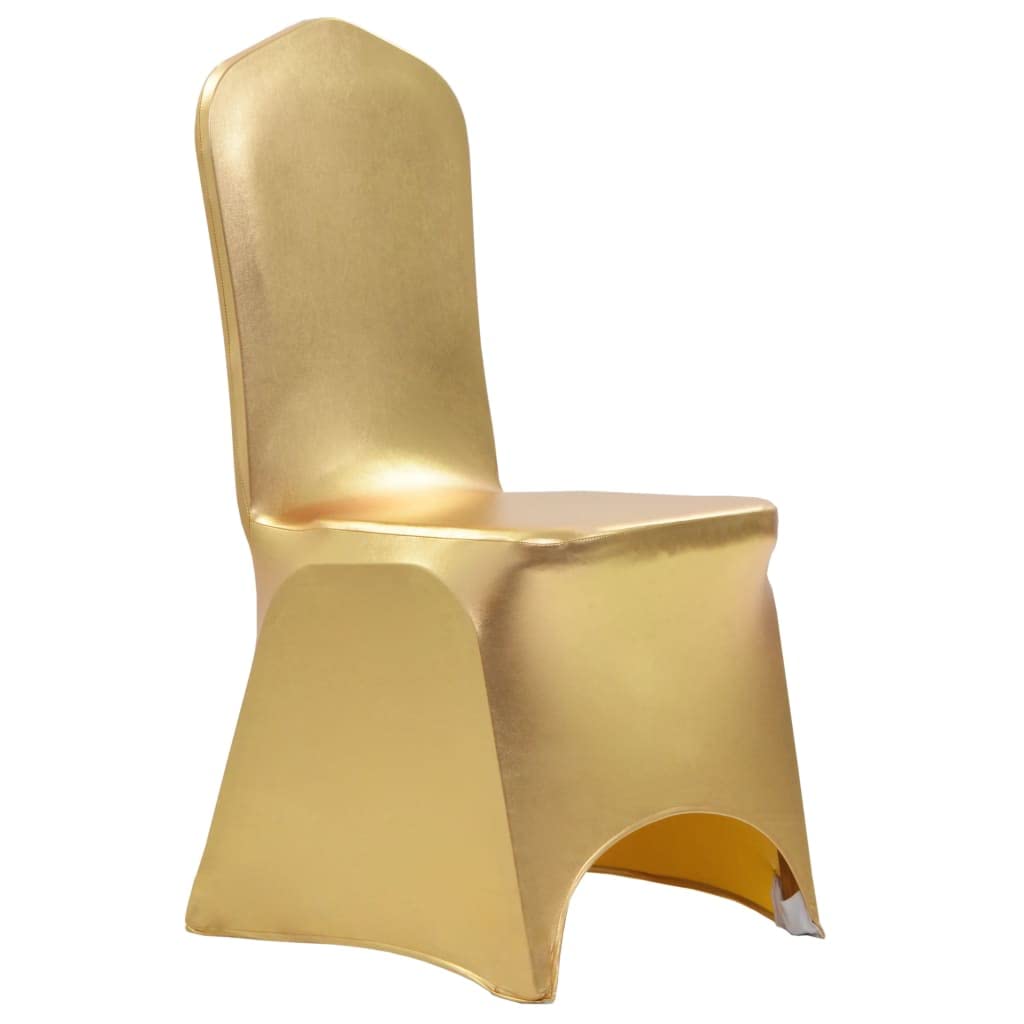 Lot de 6 housses de chaise extensibles dorées pour mariage, banquet et conférence, 100 % élasthanne, extensibles, adaptées aux chaises jusqu'à 100 cm de hauteur totale, montage facile