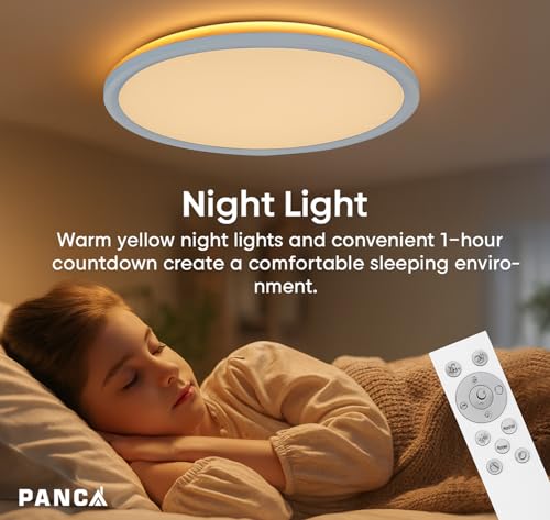 Image of PANCA 22W Modern Ceiling LED Light with Remote Control 3 Color Mode LED Acrylic Minimalism Square Ceiling Lamps for Hall Living Room Office (12inch White Round LED Chandelier 24W)