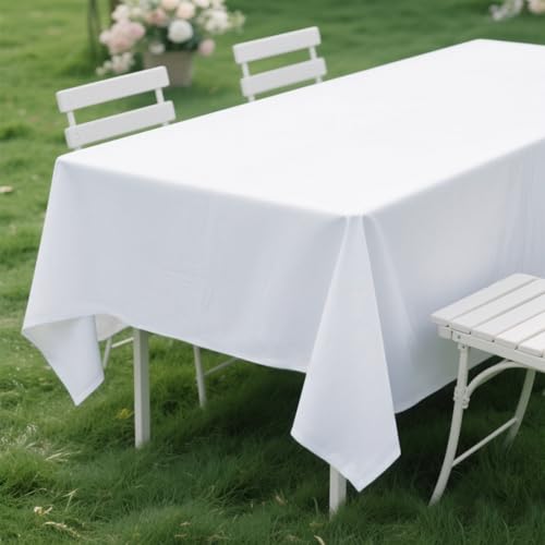MRJ Polyester Tablecloths for Rectangle Tables 70 X 120 Inch White Washable Table Clothes for Cafe Camping Housewarming