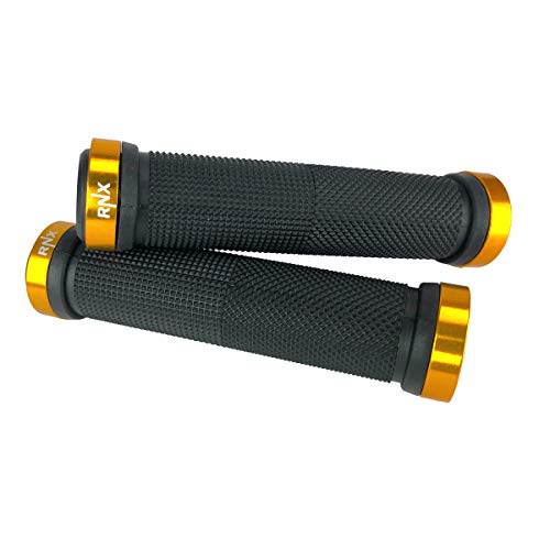 RNX Lock on Gold Bike Grips MTB BMX Mountain Bike Handlebar Grips with End Caps