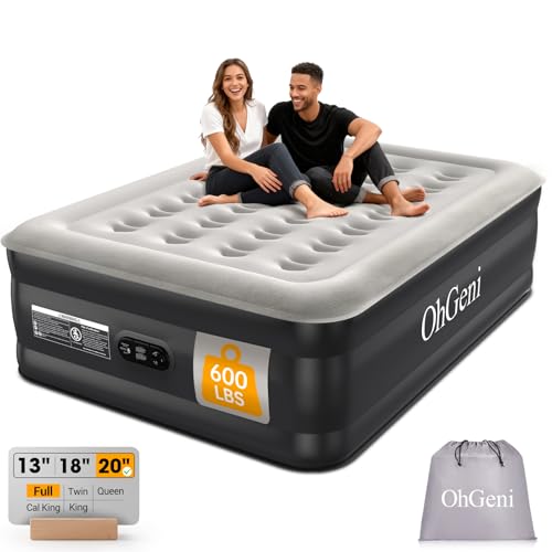 OhGeni Air Mattress Full with Built in Pump, 20' Raised Inflatable Blow up Mattress, Family Choice Award Winner, Portable Foldable Bed with Upgraded Surface for Home & Camping, 600 lbs