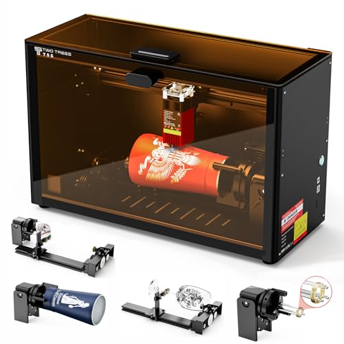Twotrees TS5 7W Machine de Gravure Laser, avec Rouleau Rotatif Laser 4 En 1, Gravure de Coupelles et Cylindres, Surface de Gravure de 249 × 123 × 123 mm, pour Bois, Bijoux, Cuir et Verre