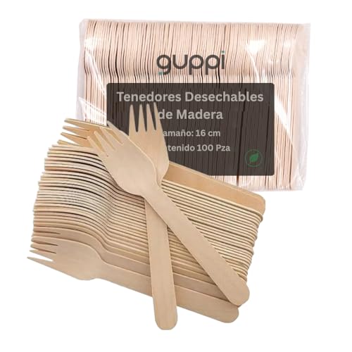 Opiniones de Tenedores para ostras los 5 mejores. 48 Tenedor Desechable de Madera Guppi 100 pza Biodegradable