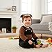 Baby Boy Clothes 0-3 Months Newborn Fall Winter Outfits Suspender Pants Set Cute Long Sleeve Rompers + Pocket Overalls + Hat With Dog Ears 3 Pcs Set Cute Cartoon Clothing Set Brown 0-3 Months