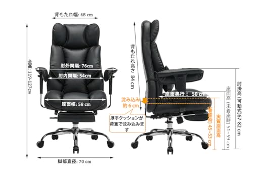 SKYE ゲーミングチェア オフィスチェア デスクチェア 【耐加水分解PU & 3年保証】 耐荷重180kg 15cm極厚座面 テレワーク 在宅 書斎 腰痛対策 疲れにくい 社長椅子 ポケットコイル 椅子 オットマン付き 135°リクライニング（ブラック) [2]