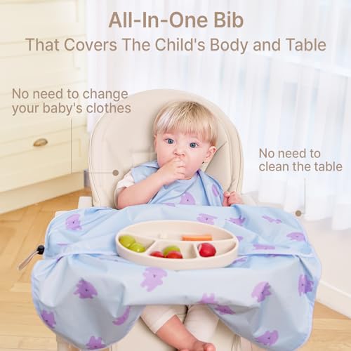All-in-one Coverall Baby Feeding Bibs, Sleeveless, Suction plates compatible BLW Bibs Covers baby and high chair3