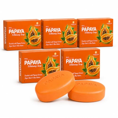 Image of Bath Soap Bar - Enriched with Papaya Extract, Kojic Acid & Shea Butter for Dark Spot & Acne Removal - (75gm, Pack of 5).