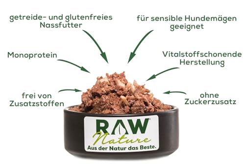 RAW Nature - Pferd Pur 6x800g - Mit Kartoffeln - Nassfutter für Hunde - Hoher Fleischanteil - Monoprotein - Alleinfuttermittel - Getreidefreies Hundefutter (6er Pack)