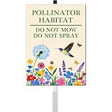 Pollinator Habitat Do Not Mow Do Not Spray Wildflower Yard Sign With Stakes Rustproof Reflective Aluminum Pollinator Friendly Garden Bee Butterfly Hummingbird Sign Stand Decorations Outdoor