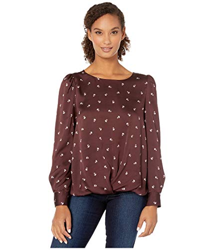 Vince Camuto Long Sleeve Scatter Ditsy Puff Shoulder Fold-Over Blouse Port LG