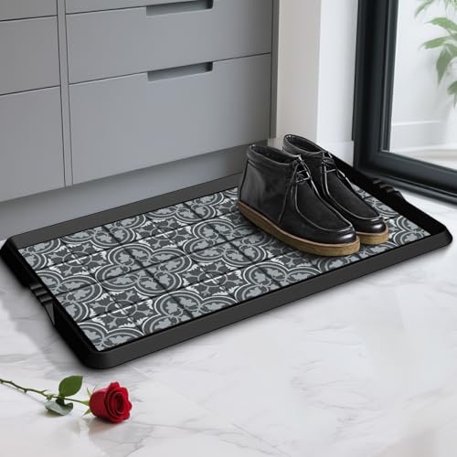 BEHERO Boot Tray Shoe Mat Decorative Patterned, Rubber Boot Matt Tray Indoor and Outdoor Use, 16' x27.5' Shoe Cleaning Mat Non-Slip, Shoe Storage Waterproof with Artistic Prints for Entryway(Gray)