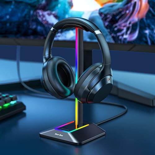New Bee Soporte Auriculares RGB, Soporte Cascos Gaming para Videojuegos, Accesorio LED con 7 Modos de iluminación, Base de Goma Antideslizante, para PC Gamer, Auriculares Gaming, Negro - imagen 6