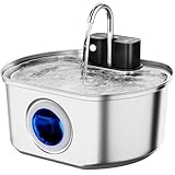 Cat Water Fountain Stainless Steel - Wireless 3.2 L/108 oz Battery Operated Automatic Pet Drinking Fountain for Cats - Cordless Water Dispenser with 4000 mAh Rechargeable Battery (1 Filter)