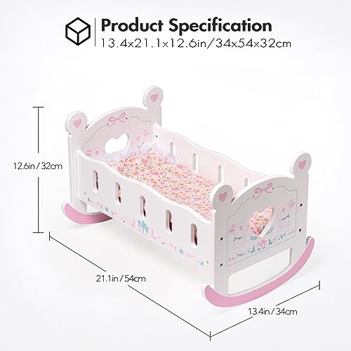 image for ROBOTIME Wooden Baby Doll Crib, Doll Cradle Bed for 18-24 Inch Dolls, 