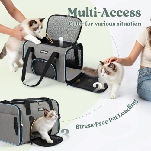 rabbitgoo Cat Carrier Soft with Safety Buckles, Sturdy Comfortable Pet Bag | Portable Travel Carrier for Car Vet Airline, Breathable for Kitten Small Medium Anxious Cat Up to 18lbs, Grey 17"Lx11"Wx11"H - Image 6