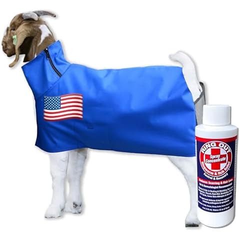 Show Pro Blue Goat Blanket Mesh Butt for Show Goats - Livestock Supplies for Goat Cover. Free Ring Out Concentrate for Proven Ringworm & Fungus Prevention Included (Large) Cover