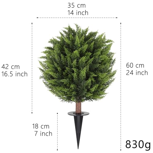 GUOOL 【クリスマス新登場】 人工ヒノキの木 60cm 松 ヒノキトピアリーツリー フェイクグリーン クリスマスデコレーション グランドスパイク付き 本物そっくり 低木 中庭 バルコニー フェンス 屋外用 新年 新築 引っ越し祝い ギフト (スタイルE-60cm) [3]