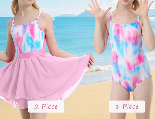 Girls Swimsuit with Skirts Size 7-8 Years Old Kids Sleeveless Blue Pink Bathing Suit for Child Beach Party3