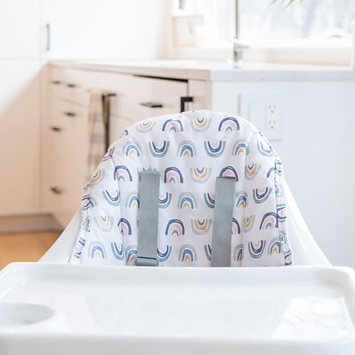 Image of Regalo Baby High Chair for Babies and Toddlers, Foldable High Chair with Removable Tray & Cup Holder, Portable Toddler Highchair with 5-Point Harness, Lightweight Baby Feeding Chair, Rainbow Print