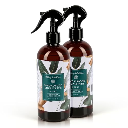 Abbey & Sullivan Linen Spray, Sandalwood Eucalyptus, Fabric Freshener and Odor Eliminator, Pack of 2, 16 oz