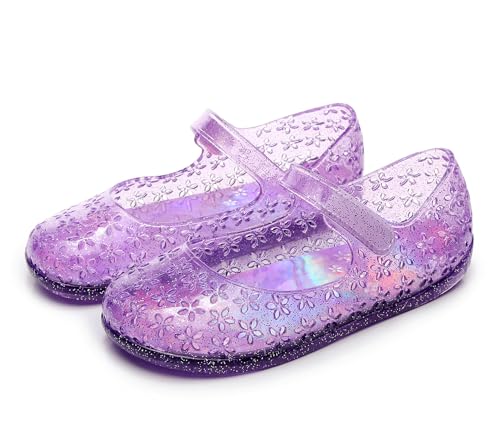 Image of Princess Dress Sandals Jelly Shoes for Toddler Girls Size 8, Blue Bird Nest Layered Lines Mary Jane Flats Childrens Clear Glitter with Hollow-Carved