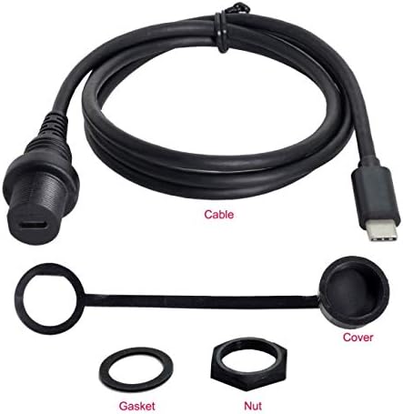 Cablecc Waterproof USB-C Type-C USB 3.1 Extension Flush Car Mount Extension Cable for Dashboard Panel