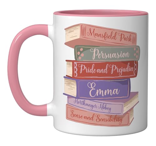 Taza cerámica literaria Jane Austen 11 onzas rosa/blanca miniatura 1