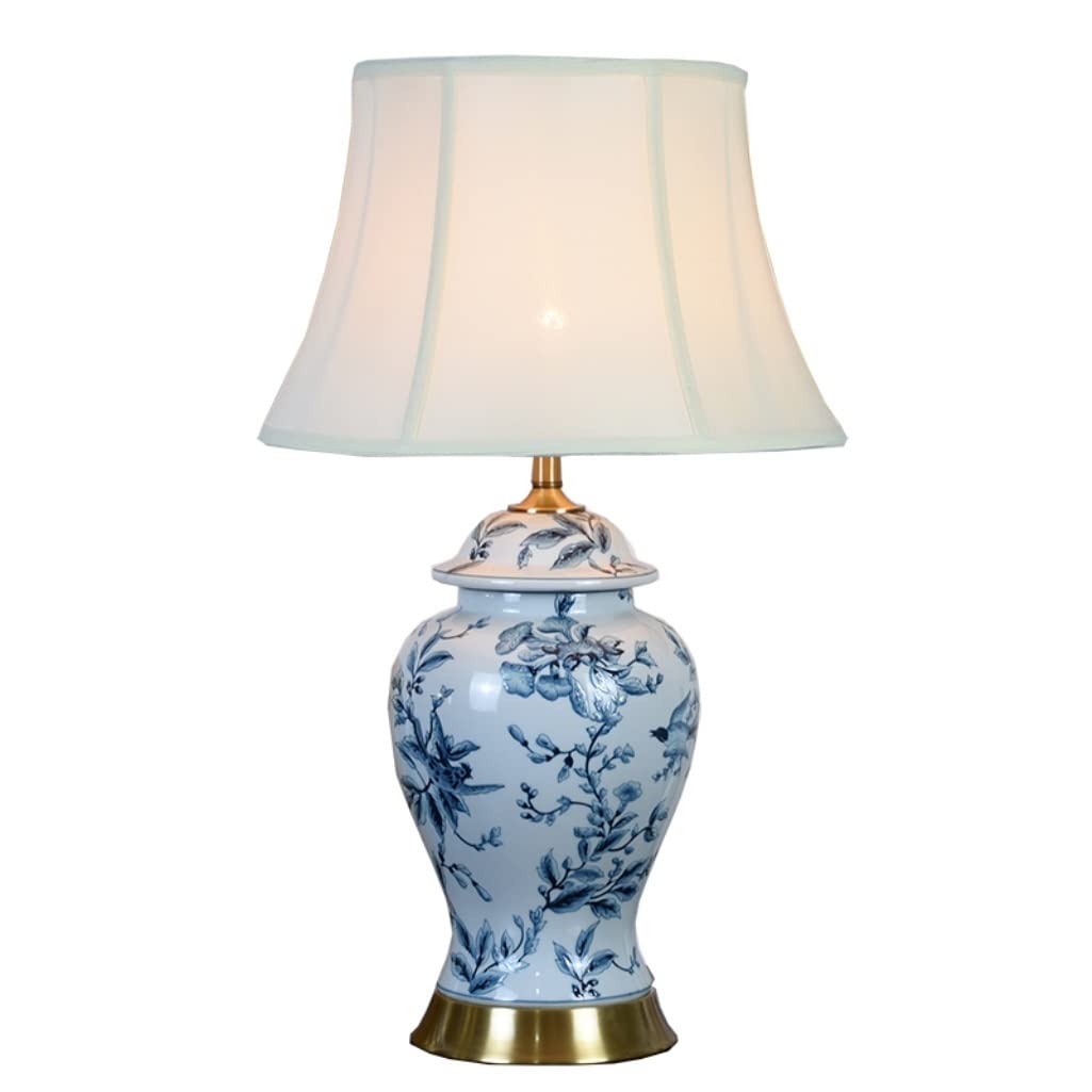 SGKOMN Desk Lamps For Reading Floral Table Lamp Chinese Ceramic Vase Bedside Desk Nightstand Lamp For Bedroom Living Room Office College Lamps For Living Room-B-Dimmer