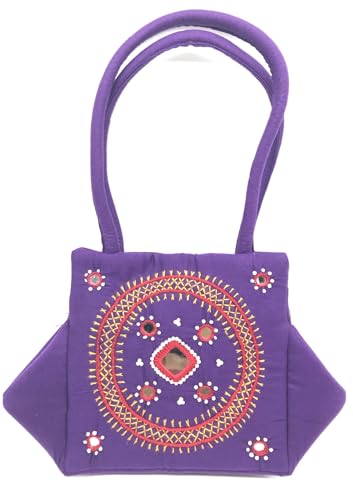 Image of srishopify handicrafts Eco Friendly Top Handle MINI Bags For Women Fabric Traditional Design Small Hand Bag Ladies Woman Birthday Gift Item Mothers Day Sister Wife Female 8 Inch Multicolor