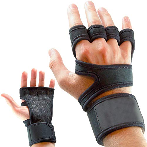 Serveuttam Leosportz Workout Gloves with Wrist Support for Gym Workouts, Pull Ups, Cross Training, Weightlifting, Great Hand Grip & No Calluses (Gym Gloves) -Leather and Silicone Padding , Black