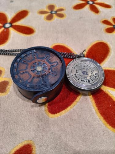 Brújula Vintage de Bolsillo de Latón con Estuche de Cuero miniatura 4