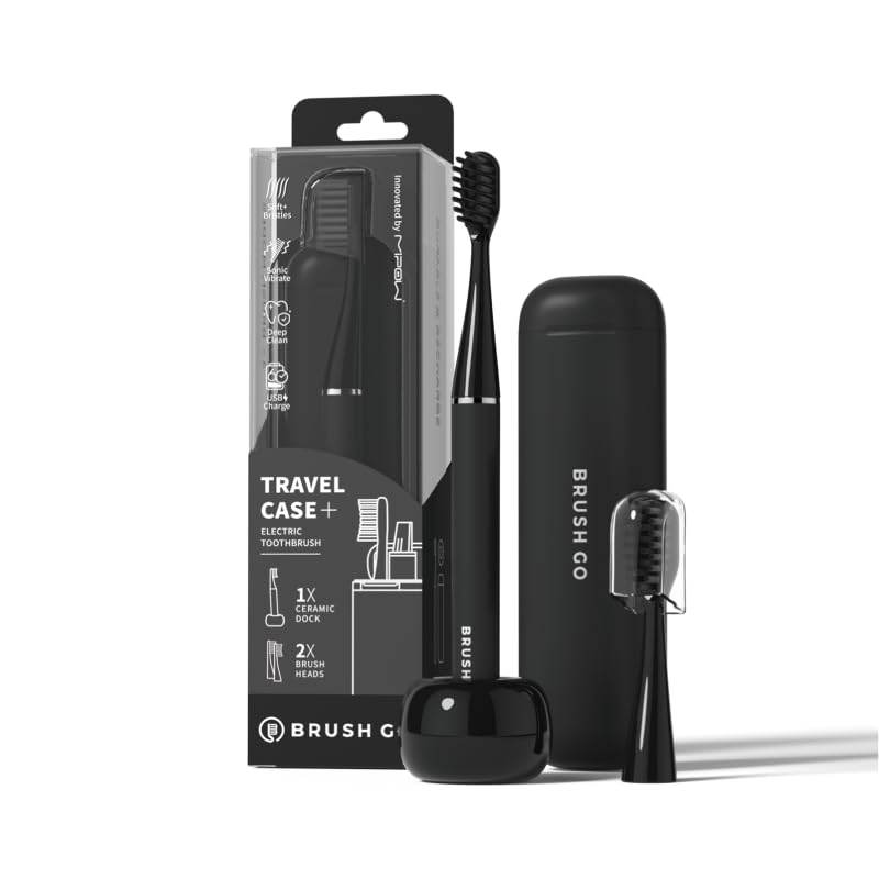 MIPOW i4 Sonic Electric Toothbrush Ultra Slim Thin Rechargeable Ultrasonic Smart Tooth Brush Free Petite Travel Case & Ceramic Holder Dock for Travel & Home, IPX7 Waterproof, 2-(Black)-image-7