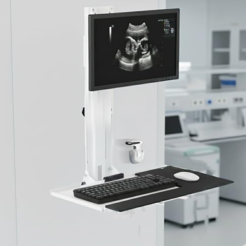 Mount Plus MED01 Soporte de Pared para Monitor Médico con Bandeja Ajustable para Teclado y Mouse, Compatible con Pantallas de 17" a 32", Incluye Soporte para Escáner y Mini CPU miniatura 4