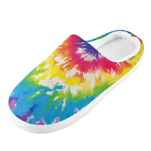 House Fuzzy Slippers Rainbow Tie-dye Anti-Slip Warm Shoes for Womens & Men 208498534