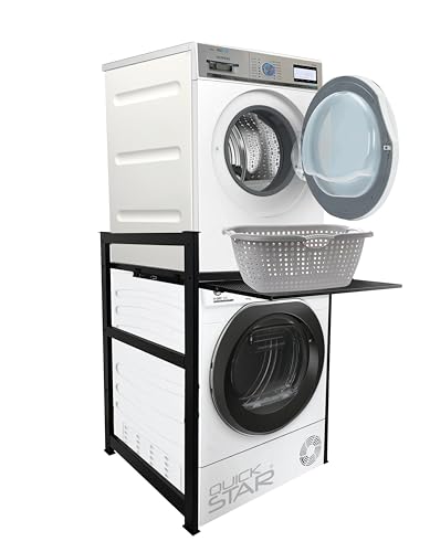 QUICK STAR Étagère pour machine à laver - 74 x 65 x 111 cm - Avec tiroir - Noir