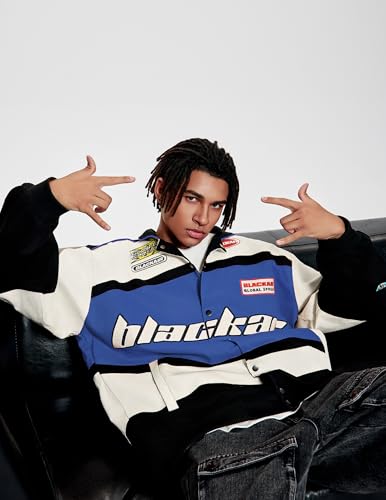 Vamtac Mens Varsity Baseball Jacket Bomber Cotton Vintage Racing Coats Streetwear with Pocket