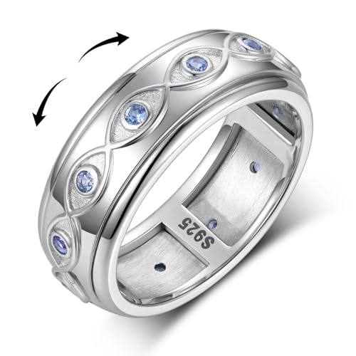 Evil Eye Ring 925 Sterling Silver Evil Eye Fidget Anxiety Ring Evil Eye Anxiety Jewelry Gifts for Women Men Size 7 to 9