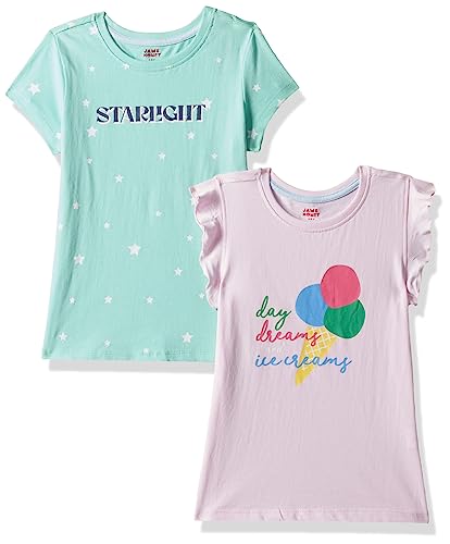 Image of Amazon Brand - Jam & Honey Girls Cotton Graphic Printed Half Sleeves T-Shirt | Regular Fit | Soft & Breathable | Age 2-8 Years (Available in Pack of 5 & Pack of 3)