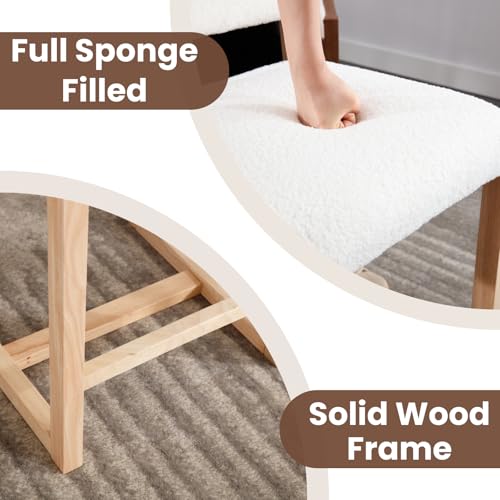 Conjunto de 4 butacos de altura para barra (26 pulgadas) HNY, color blanco Sherpa | Estructura de caucho sólido con asiento y respaldo tapizados, base deslizante moderna para isla de cocina, bar en casa miniatura 6