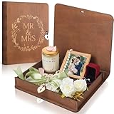 Amyhill Mr and Mrs Wedding Keepsake Box with Lids Love Shape Lock Large Wooden Wedding Memory Storage Box for Keepsakes for Newlyweds Bridal Shower Couple Anniversary Engagement Gift 11.4 x9.5 x1.8 in