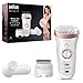 Price comparison product image Braun Silk-épil 9-880 Epilator for Long-Lasting Hair Removal Includes a Facial Cleansing Brush High Frequency Massage Cap Shaver and Trimmer Head Cordless Wet and Dry Epilation for Women, 2 Pin Plug