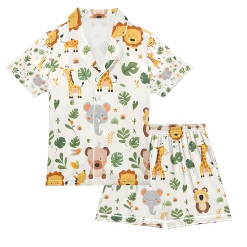 senya Cute Animals A Satin Summer Pajama Sets Silk Short Sleeve Button Down Sleepwear