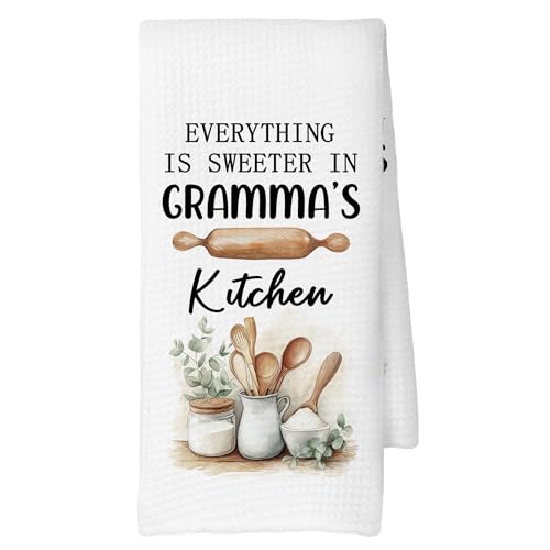 CUANFDDSF Gramma Gifts Kitchen Towels, Grandma Grandmother Gifts from Grandson Granddaughter Grandkids,Everything is Sweeter in Gramma's Kitchen Decoration Tea Towel Hand Towels 16x24 Inch