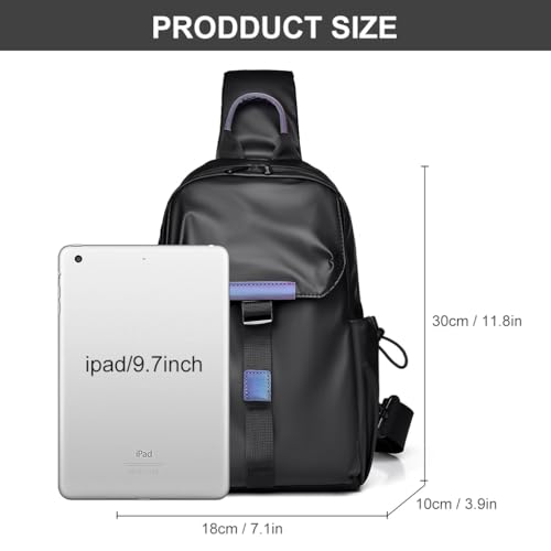 Image of GUSTAVE Sling Bag for Men - Waterproof Nylon, 10'' Multi-Pocket Crossbody /Shoulder Bag - Lightweight, Sophisticated Black Travel Day Bag for Office & On-the-Go Convenience