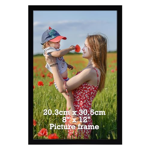 Vasemouh 12x8 Photo Frame Black Single 8x12 Picture Frame Horizontal or Vertical Wall Mounting and Tabletop Display for Home Office Gallery