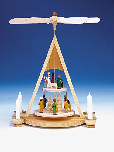 Pyramide de Noël en bois artisanat Erzgebirge à 2 niveaux hauteur 35 cm