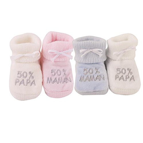 Trois Kilos Sept  Patucos bebé  Lots 2 pares  colores par pares diferentes  Collection 50% PAPA"/" 50% mamá"  expédier desde Paris blanco, blanco
